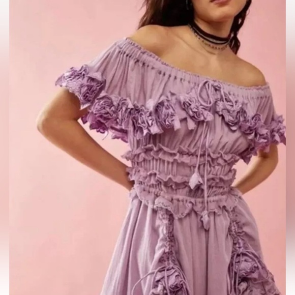 Worn Once Fillyboo Free People Seychelles Mini Dress Ruffle Lace Purple - Picture 1 of 10